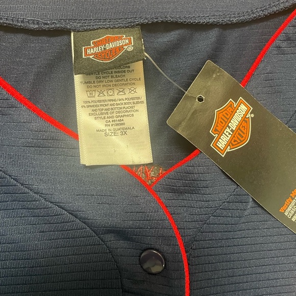 *Harley Davidson*Women's Sz 3XL●Navy Blue/Red Jersey TypeBlouse Sequin LOGO - Picture 2 of 6